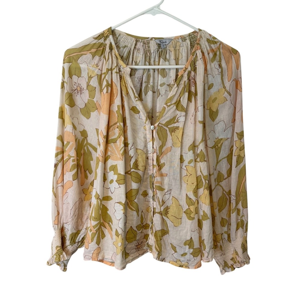 Rails Mariah Citrus Floral Linen Blend Button Down Blouse Medium 200-684-2665 - Picture 4 of 9